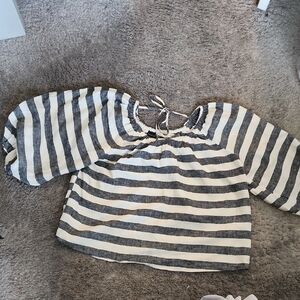 Who What Wear Striped Off-Shoulder Top - White & Black Size L